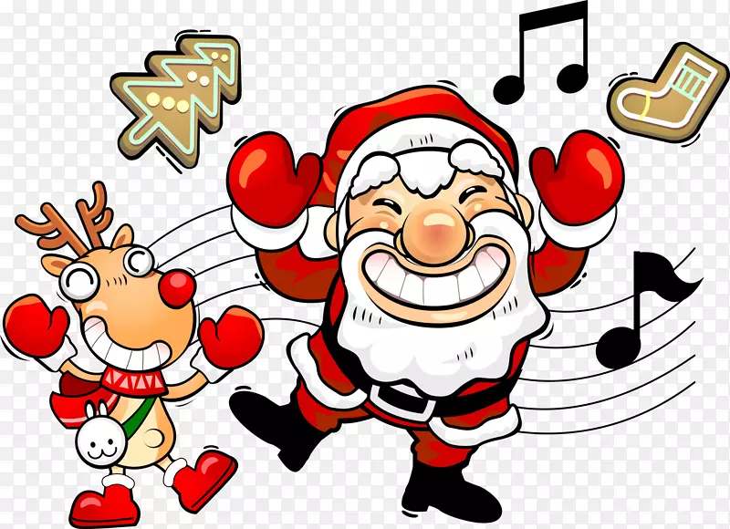 圣诞老人圣诞土坯插画-带音符的圣诞老人