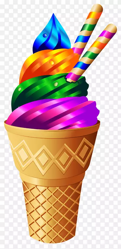 冰淇淋蛋糕圣代纸杯蛋糕-透明彩虹冰淇淋PNG图像