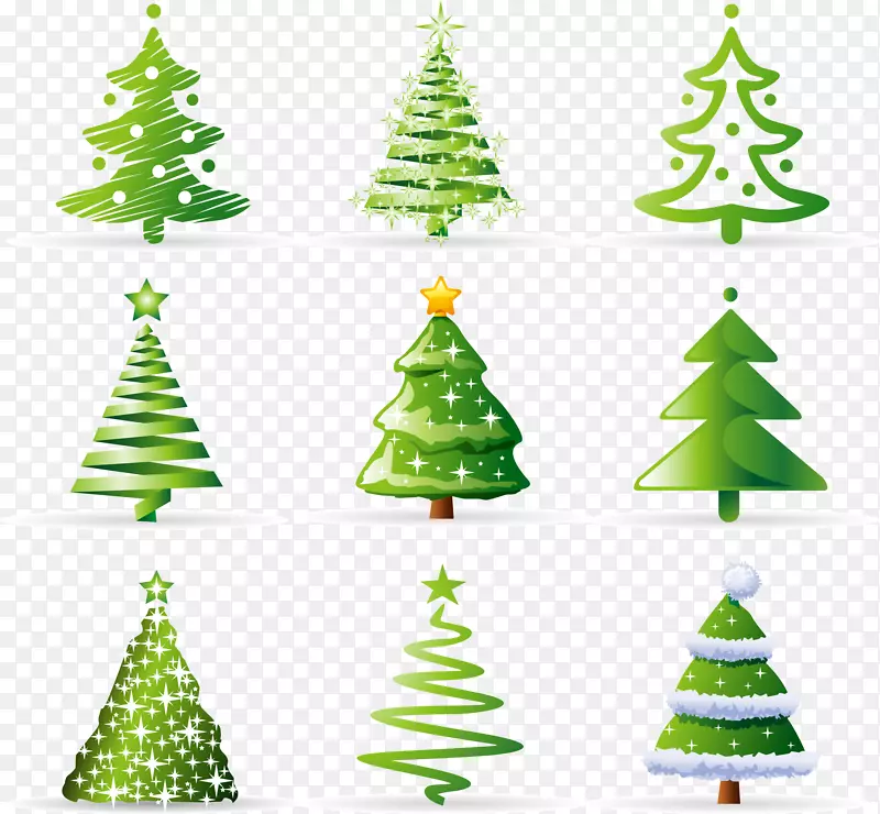 圣诞树卡通-各种形状的圣诞树