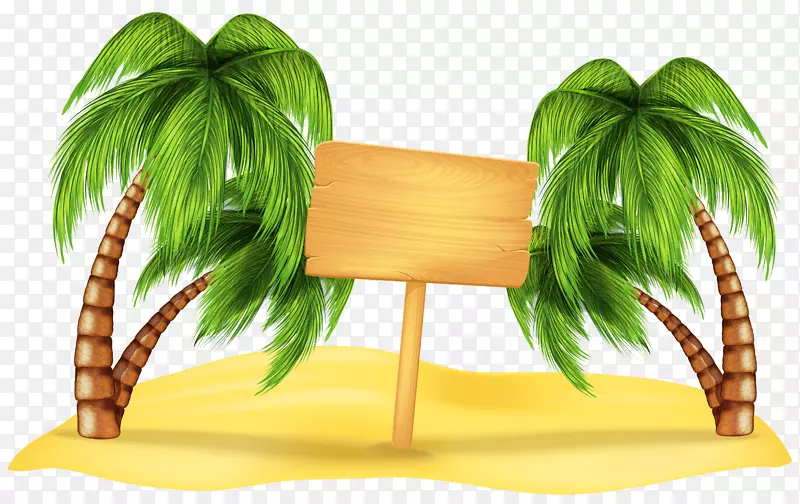 沙滩夏日剪贴画-透明沙滩棕榈装饰