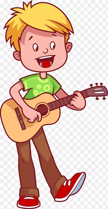 吉他卡通插图-儿童弹吉他