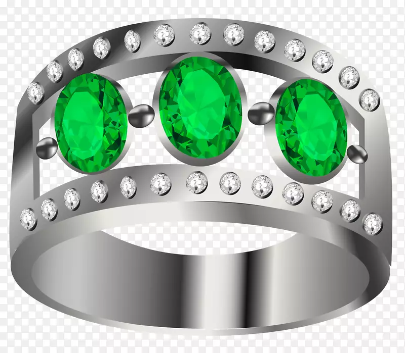 珠宝耳环.带绿宝石的银戒指