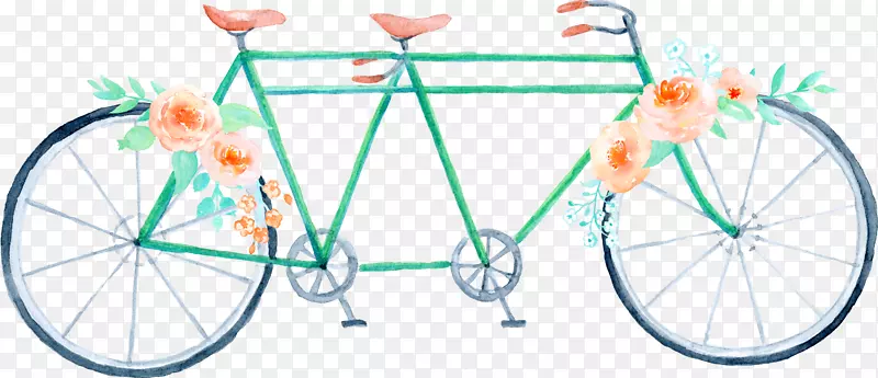 婚礼自行车水彩画剪贴画.双手绘自行车