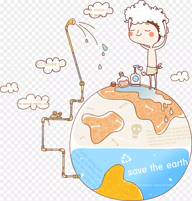 地球卡通插图-地球上的男孩