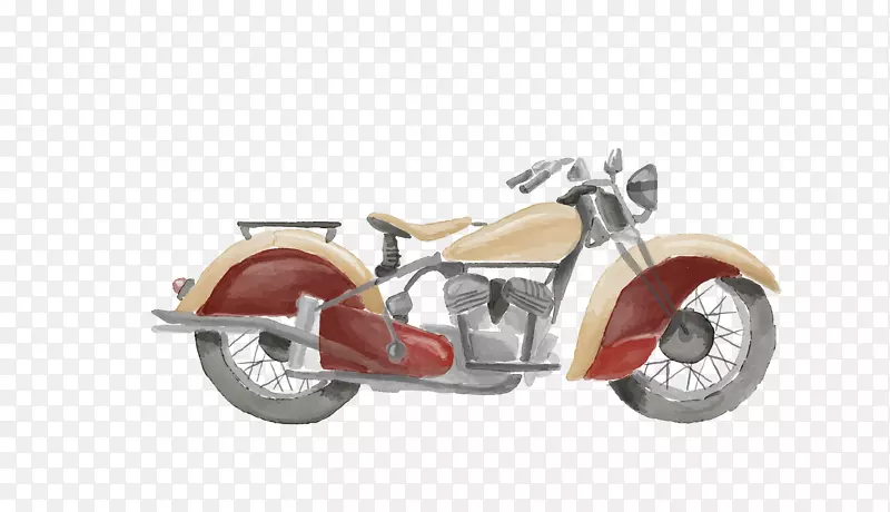 摩托车老式摩托车俱乐部水彩画轻型卡通摩托车