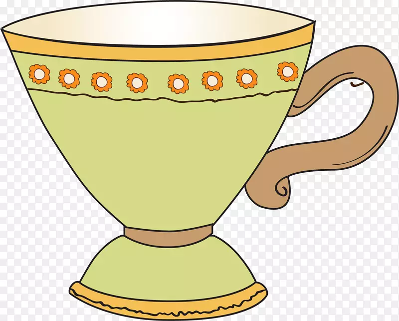 咖啡杯剪贴画手绘绿色杯圈