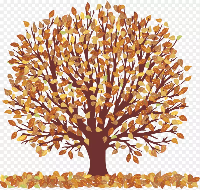 秋季树木剪贴画-秋日落叶树透明图片
