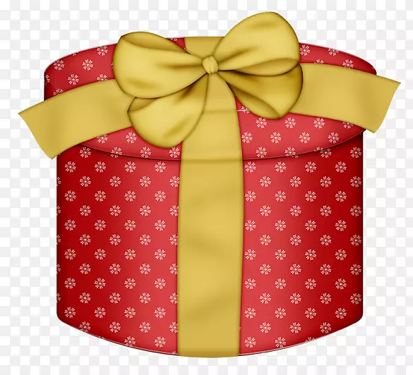 礼品包装画夹艺术-带黄色蝴蝶结的红色圆形礼品盒