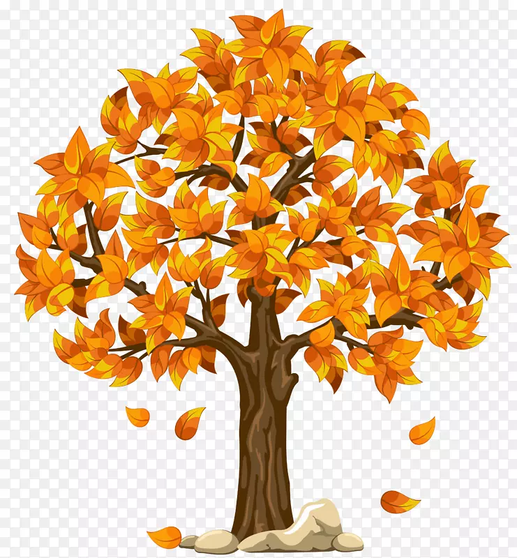秋季树木剪贴画-透明秋天橙色PNG剪贴画