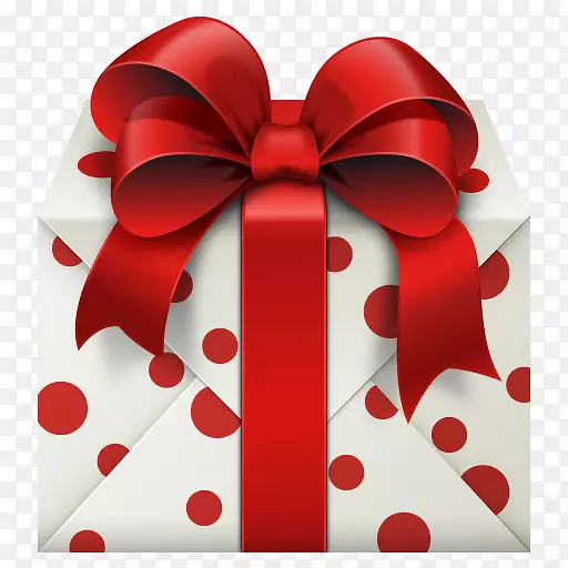 圣诞礼品盒剪贴画-带红色蝴蝶花图片的白色礼品盒
