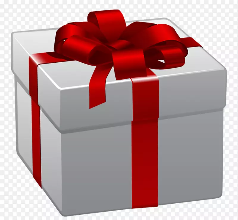 圣诞礼品夹艺术-带红色蝴蝶结的透明白色礼品盒