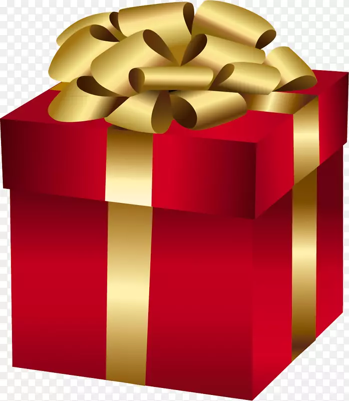 圣诞礼物圣诞剪贴画-金色蝴蝶结红色大礼盒