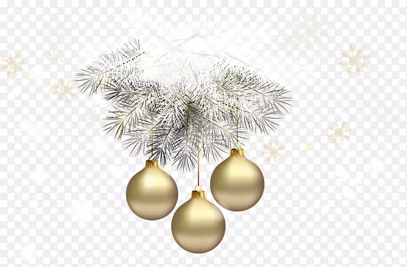 圣诞节装饰品圣诞装饰圣诞树剪贴画-金质透明圣诞球配银松PNG剪贴画