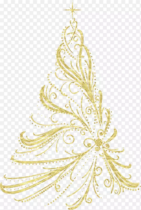圣诞树装饰剪贴画-透明金色装饰圣诞树PNG剪贴画