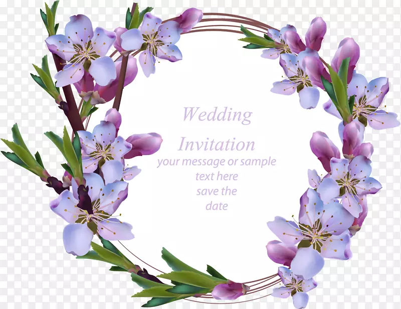 结婚请柬花环插图-手绘紫色花环