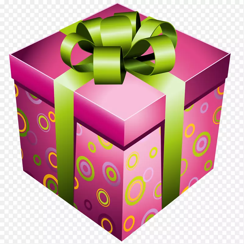礼品图标剪贴画-粉红色带绿色弓PNG图片礼盒