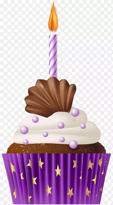 蛋糕生日蛋糕松饼生日松饼紫色带蜡烛PNG剪贴画