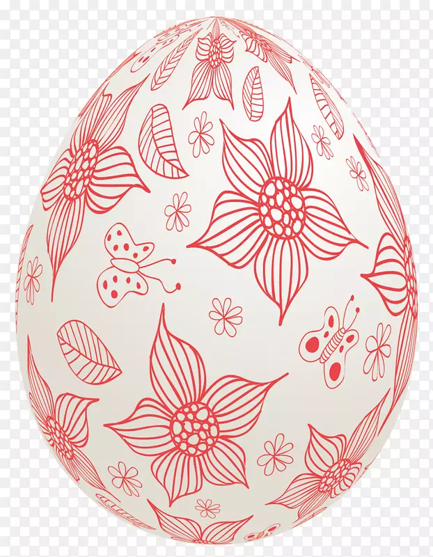 复活节兔子彩蛋剪贴画-带红花的复活节白蛋