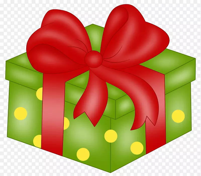 礼品图标剪贴画-带点和红丝带的绿色礼物