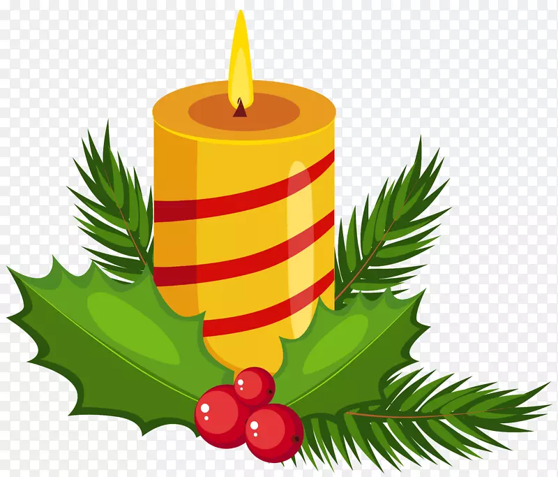 蜡烛圣诞节来临-圣诞冬青蜡烛透明PNG剪贴画图像