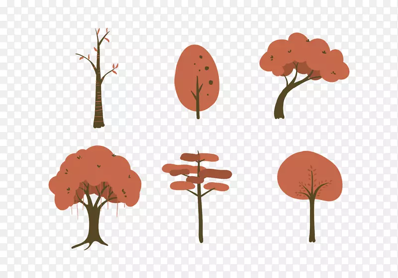 卡通树图-不同树木的红叶