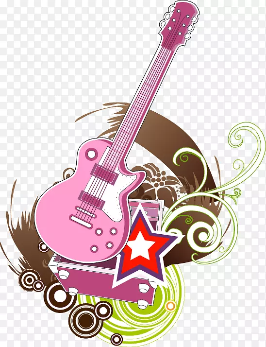 电吉他五点星图.抽象粉红吉他五点星型