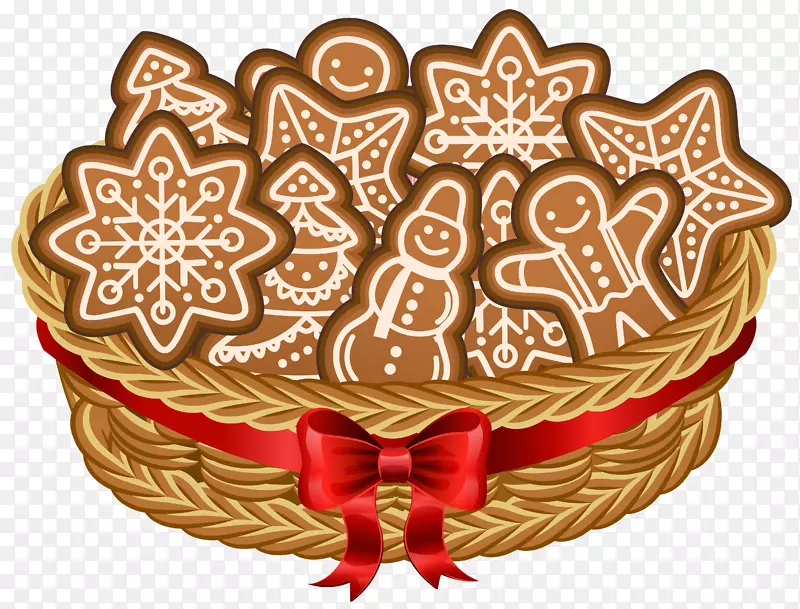 姜饼人曲奇夹艺术-圣诞篮子与姜饼饼干PNG剪辑艺术形象
