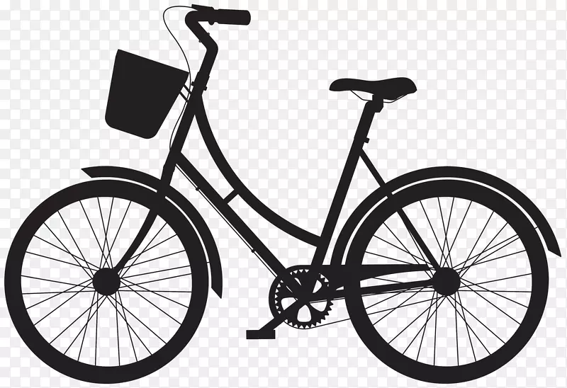 自行车架固定齿轮自行车插图.带篮子剪影的自行车PNG剪贴画