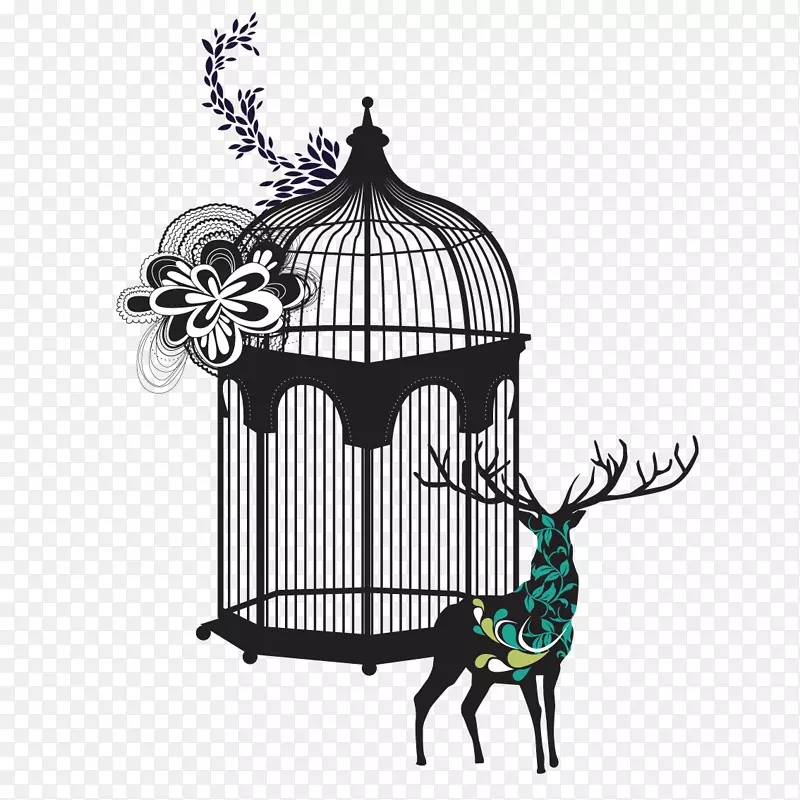 鸟笼夹艺术-鹿和鸟笼