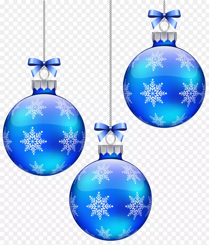 圣诞装饰雪花蓝色球体-蓝色圣诞球装饰PNG剪贴画