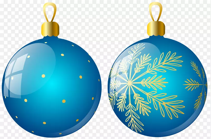 圣诞节装饰品圣诞装饰剪贴画-透明的两个蓝色圣诞球装饰剪贴画