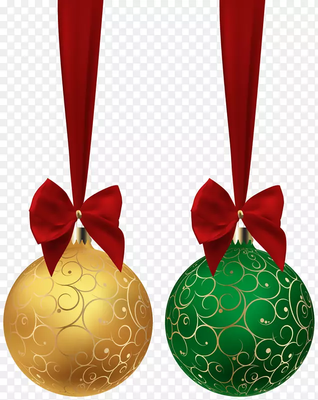 圣诞装饰品剪贴画-圣诞球黄色绿色PNG剪贴画图片