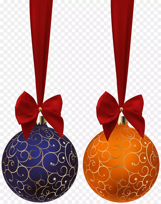 圣诞装饰品剪贴画-圣诞球蓝橙色PNG剪贴画图片