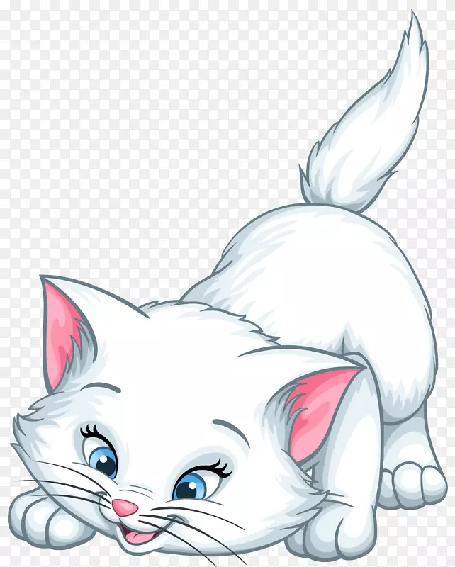 小猫须玛丽卡通-白色小猫动画PNG剪贴画图像