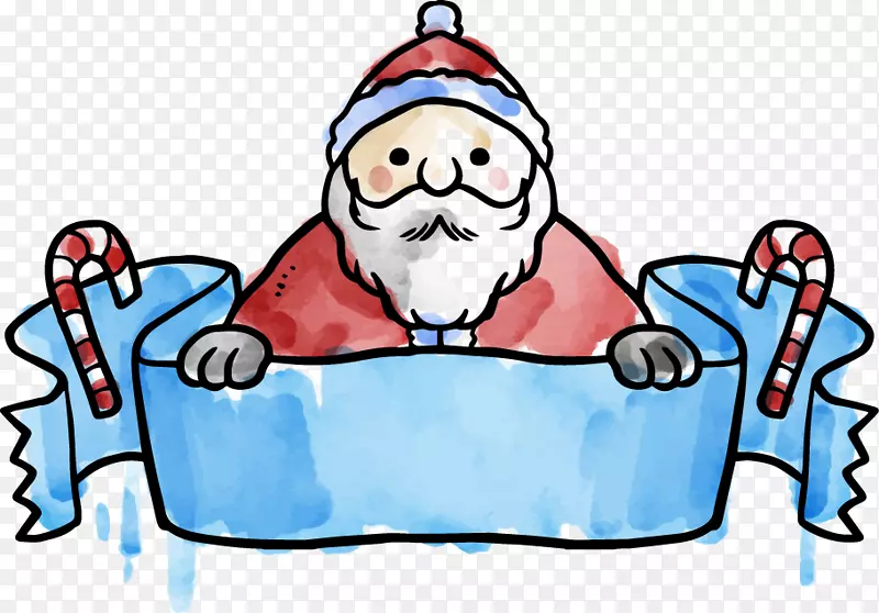 圣诞老人水彩画圣诞剪贴画水彩画圣诞老人彩带