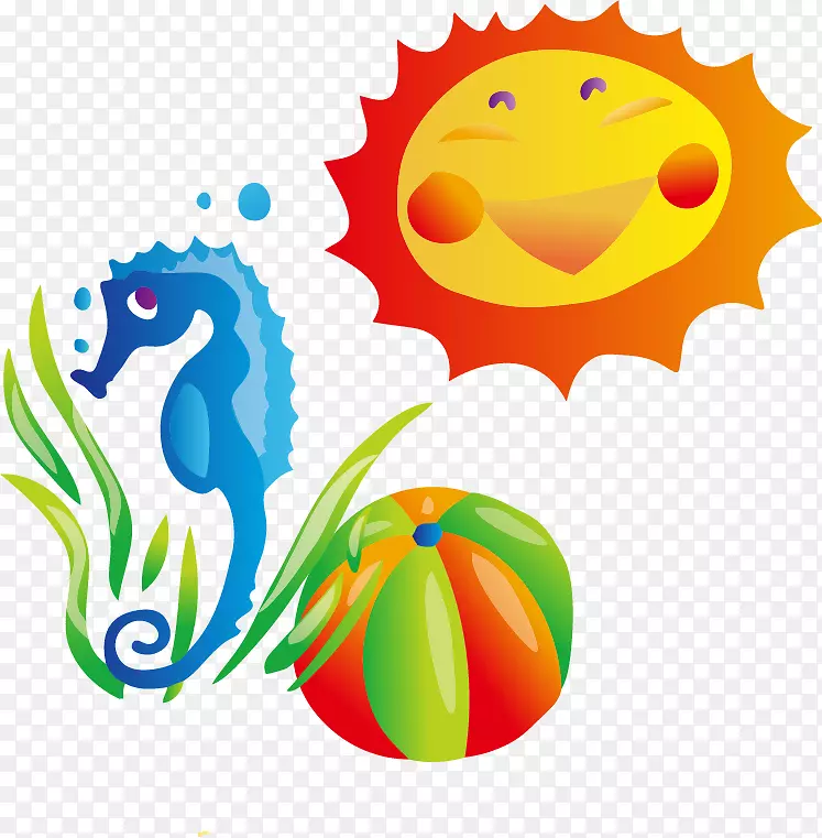 夏季摄影剪贴画-海马球太阳材料