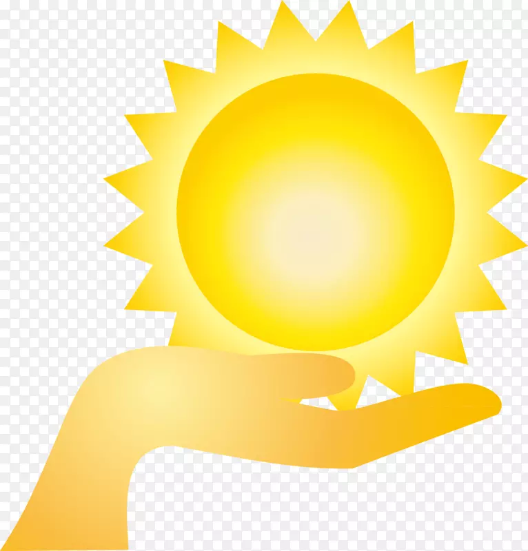卡通-黄色手握太阳手绘元素