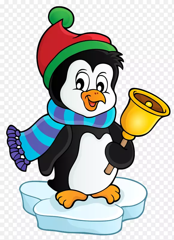 企鹅纸杯蛋糕圣诞老人松饼剪贴画-企鹅带铃透明PNG剪贴画图片