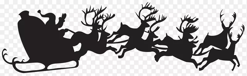圣诞老人的驯鹿圣诞剪影剪贴画-圣诞剪影带雪橇的圣诞老人PNG剪贴画