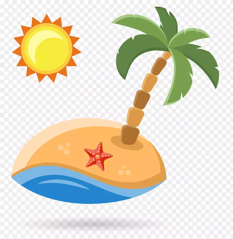 海滩度假插画-海滩椰子树太阳