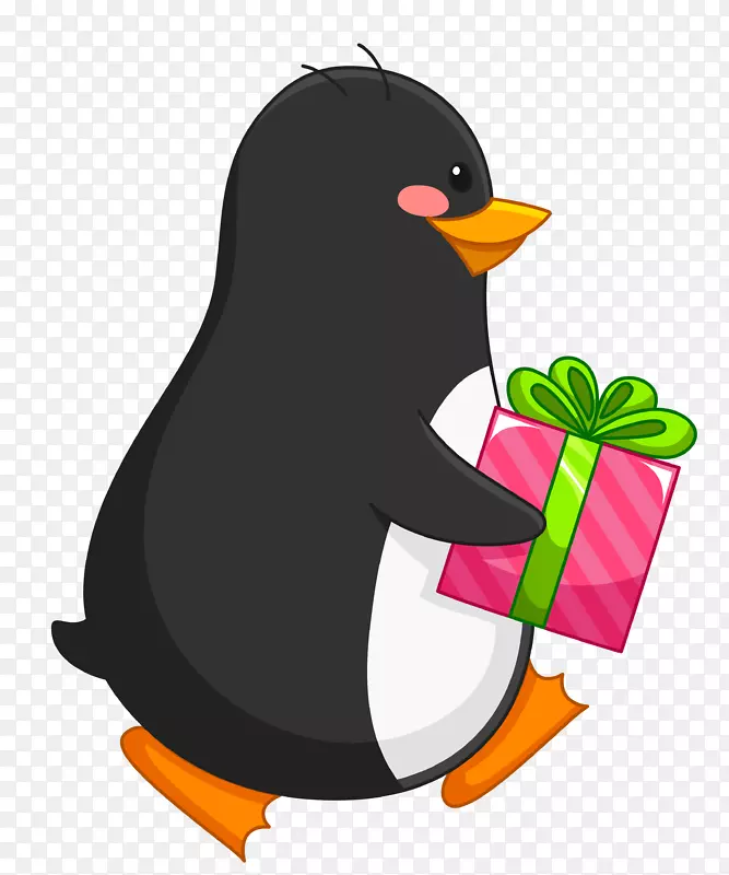 企鹅亚马逊网站圣诞礼品卡-透明企鹅与礼物PNG剪贴画
