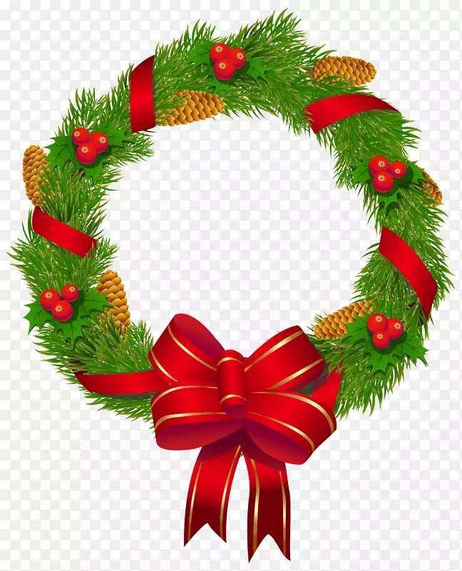圣诞装饰品圣诞树-红色蝴蝶结的圣诞松环