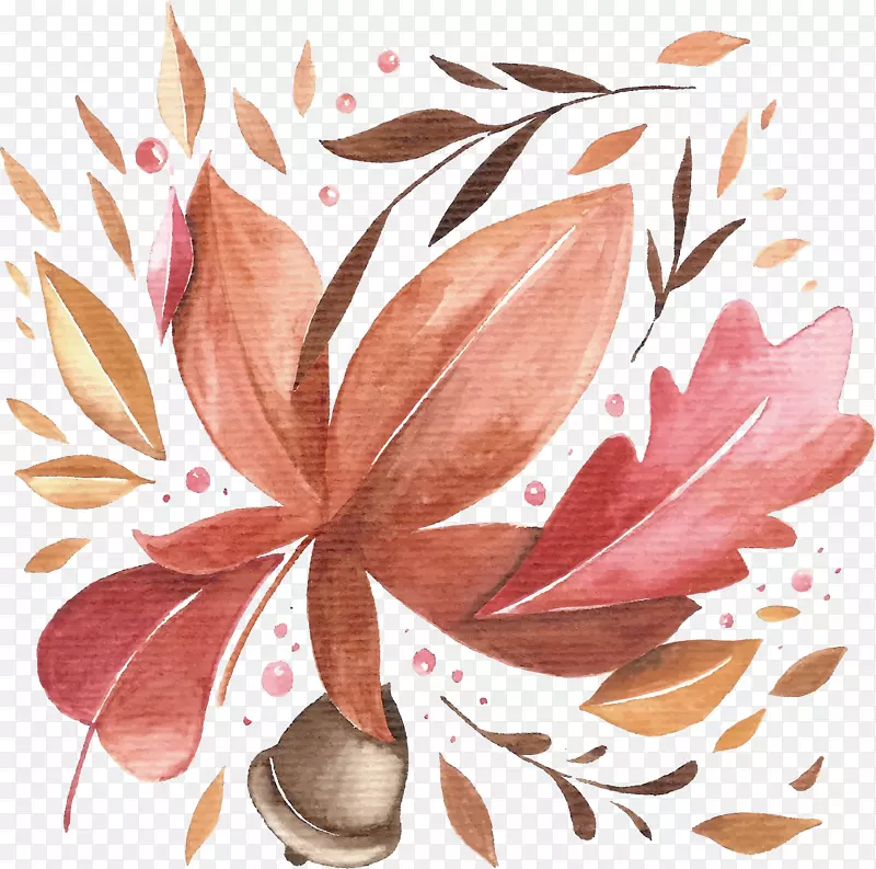 Adobe插画水彩画-枫叶锥