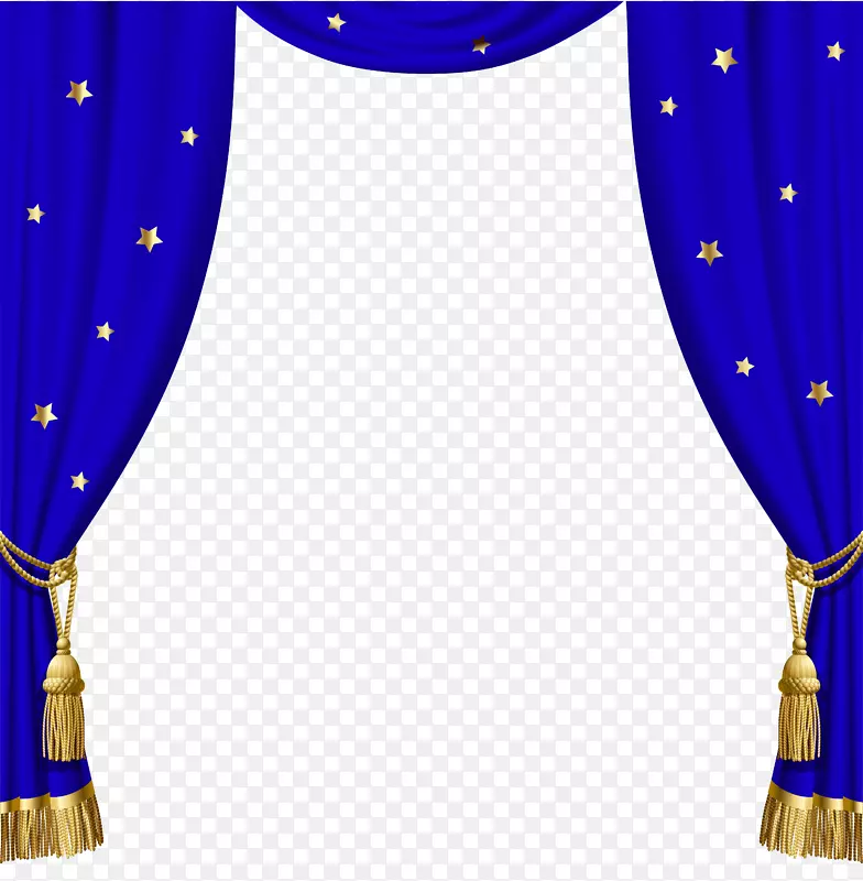 百叶窗窗帘蓝-透明蓝色窗帘，金色流苏和星星