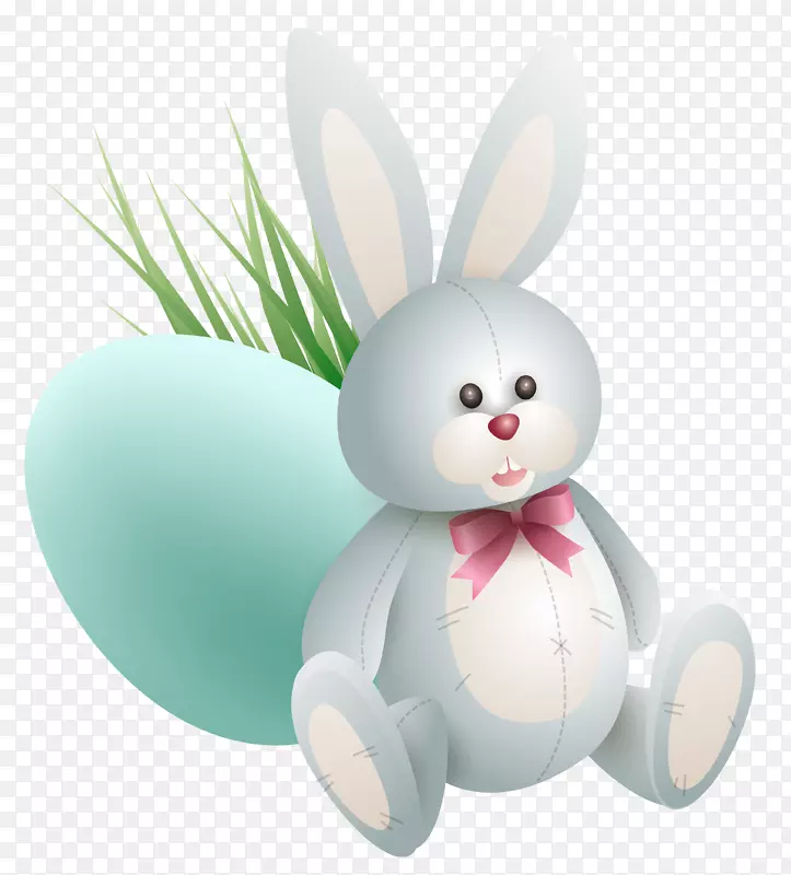 复活节兔子复活节彩蛋剪贴画-透明复活节兔子与彩蛋和草PNG剪贴画