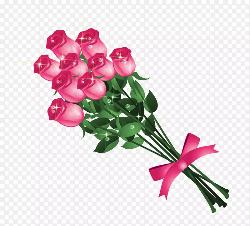 祝福午后夜问候上帝-透明的粉红色玫瑰花束PNG剪贴画
