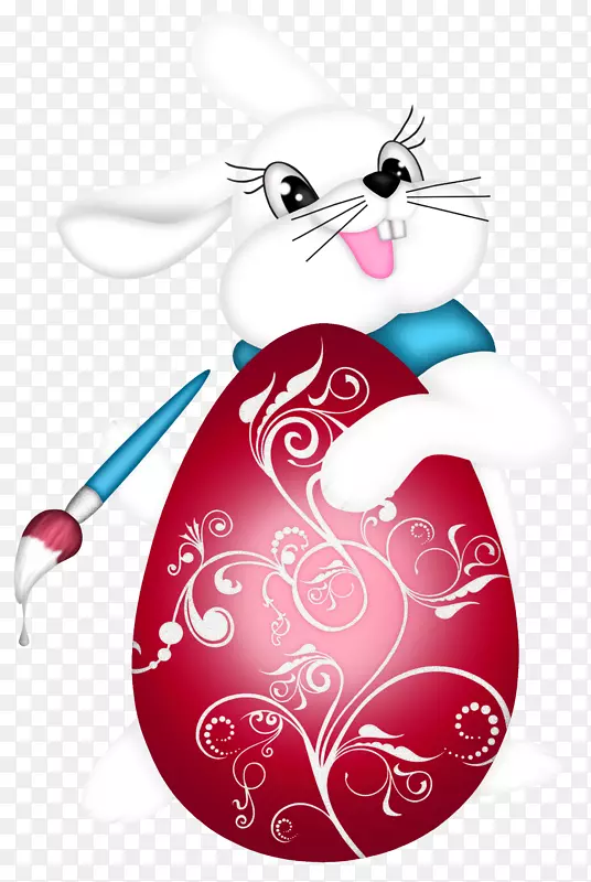 复活节兔子剪贴画-透明复活节兔子和红蛋PNG剪贴画