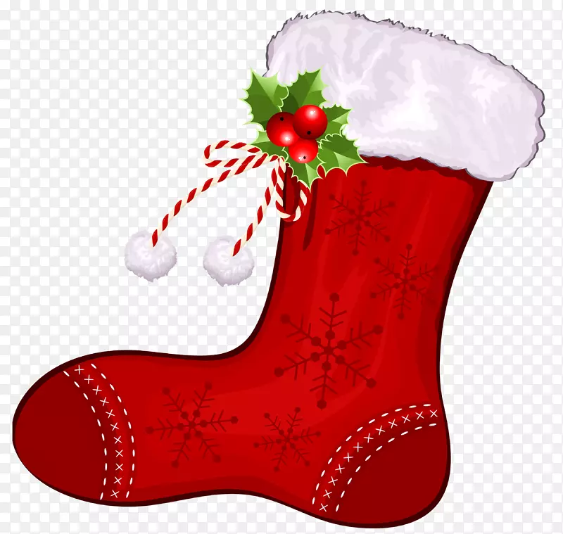 圣诞长筒袜艺术-大透明圣诞红袜PNG剪贴画