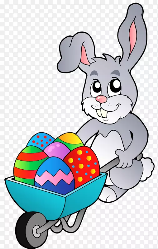 复活节兔子复活节彩蛋兔子-透明复活节兔子带彩蛋手推车图片