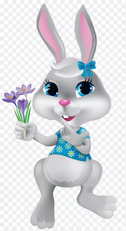 复活节兔子剪贴画-带番红花的复活节兔子图片